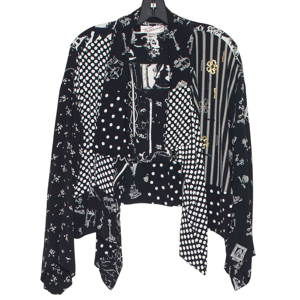 Vintage Sterling Styles Lagenlook Artsy Open Front Jacket Black White O/S 90s